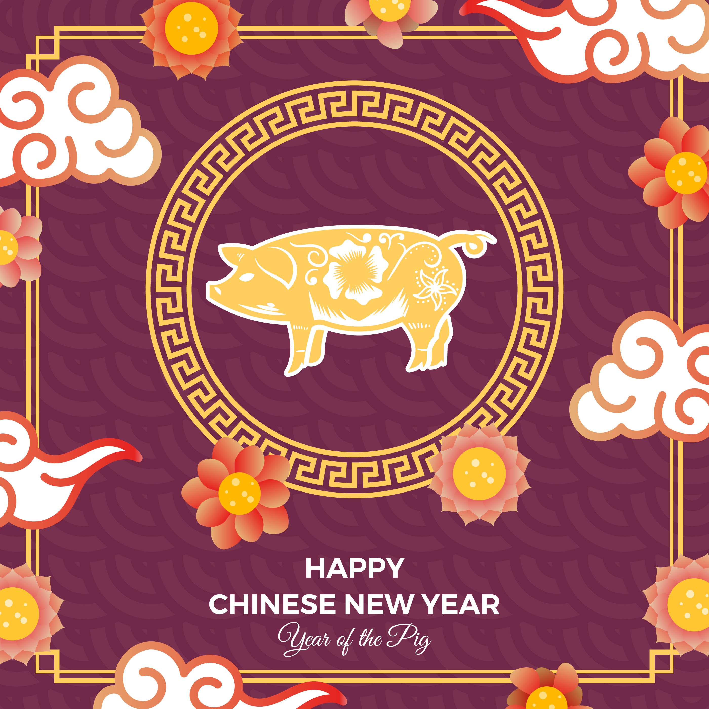 Flat Chinese New Year Of Pig 2019 Vector Background Illustration 272774