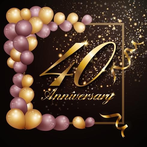 Diseño de banner de fondo de celebración de aniversario de 40 años con lu vector