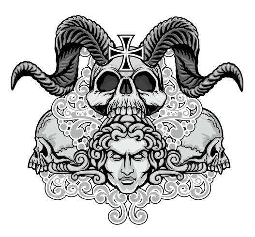 grunge skull coat of arms vector