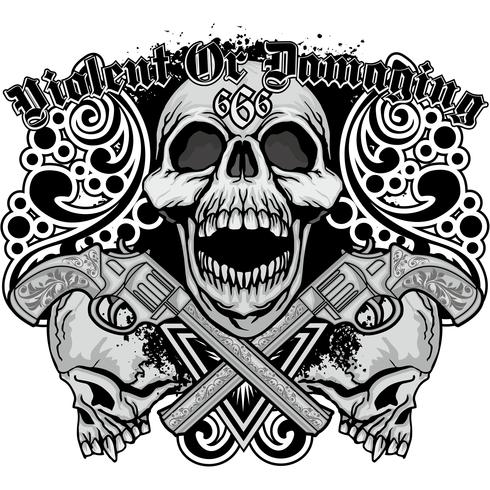 Signo gótico con calavera, camisetas vintage de diseño grunge vector