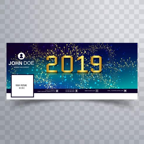 Elegante plantilla de banner de portada de facebook de año nuevo 2019 vector