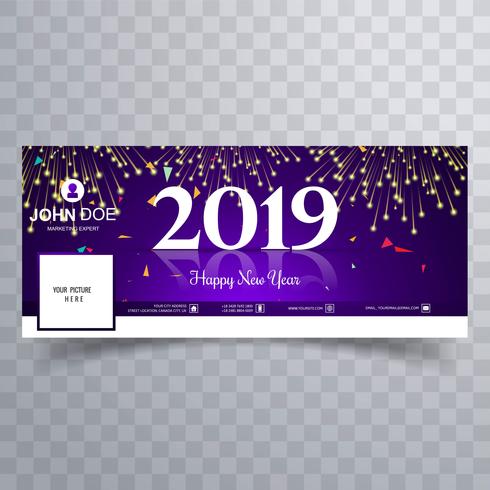 Elegante plantilla de banner de portada de facebook de año nuevo 2019 vector