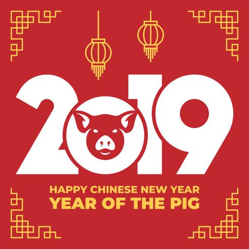 Año de la muestra del zodiaco chino de cerdo rojo 2019 plantilla vector