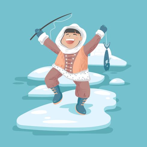 Happy Eskimo Fishing for Fish vector