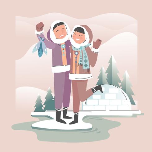 Romantic Happy Couple Eskimo vector