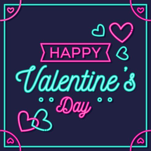 Happy Valentine Day Neon Style Vector