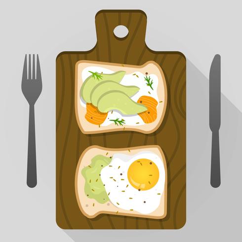 Toast plano de aguacate para desayuno ilustración vectorial vector