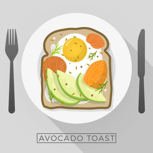 Flat Tasty Avocado Toast for Breakfast Vector Illustration