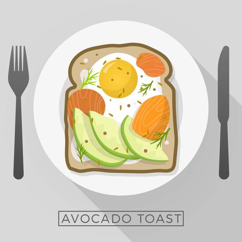 Flat Tasty Avocado Toast for Breakfast Vector Illustration