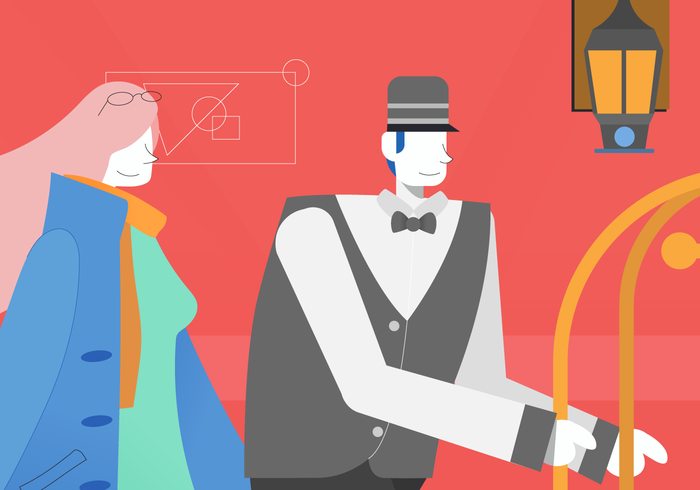 Bellhop Escort Hotel Guest Vector Flat Illustration