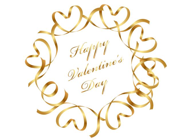 Valentine’s Day gold circle frame composed of ribbons. vector