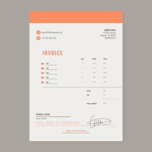 Plantilla de factura naranja vector