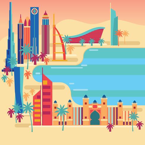 Landmarks of Dubai Near the Beach vector