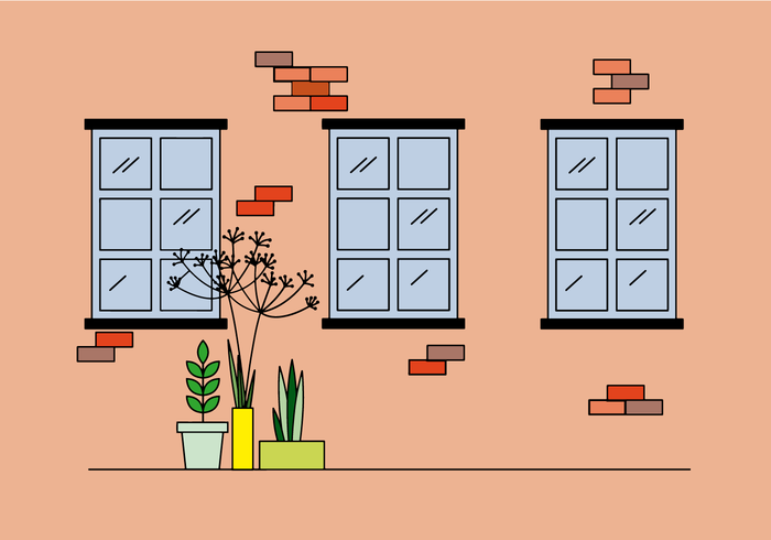 Windows and Plants Flat vector