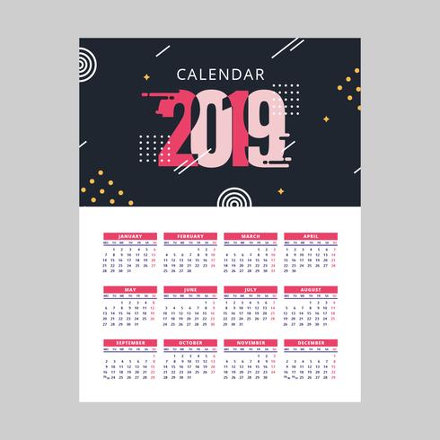 Vector imprimible calendario 2019