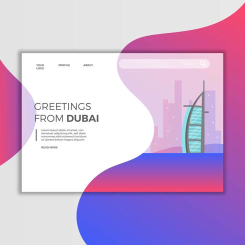 Piso moderno Dubai Burj Al Arab Jumeirah ilustración de página de aterrizaje vector