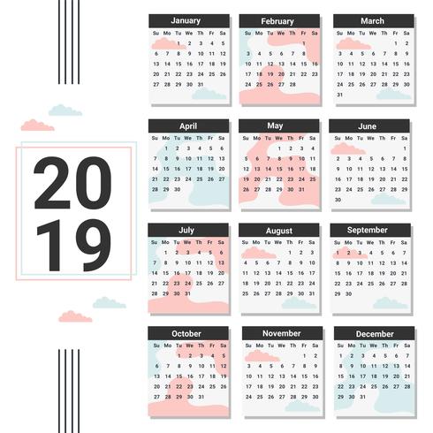 Calendario imprimible 2019 vector