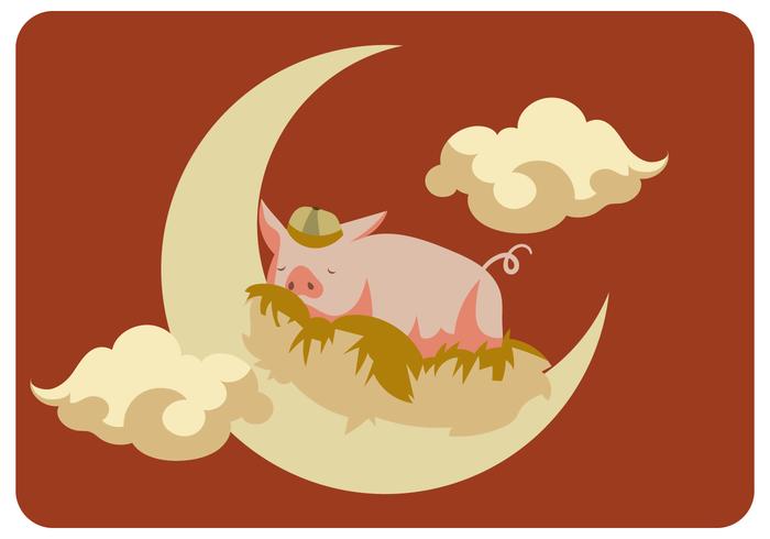 Cerdo durmiendo en la luna vector