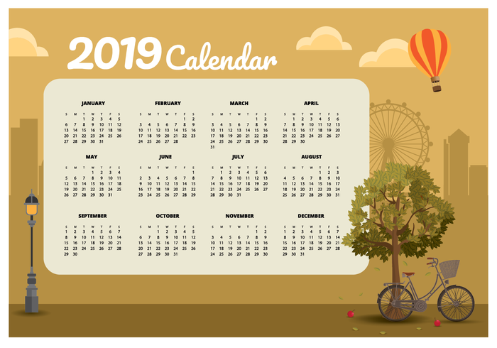 Calendario imprimible 2019 vintage vector