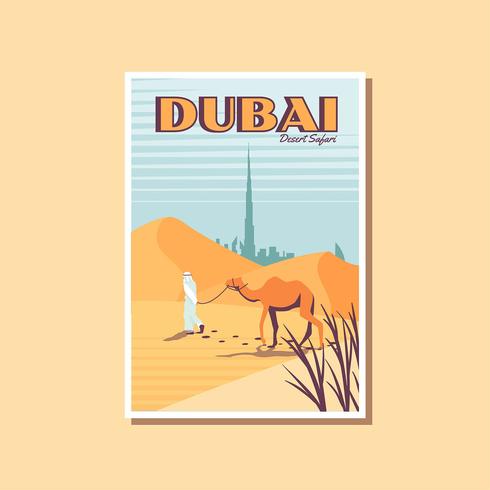 Postal de la actividad turística de Safari en el desierto de Dubai vector