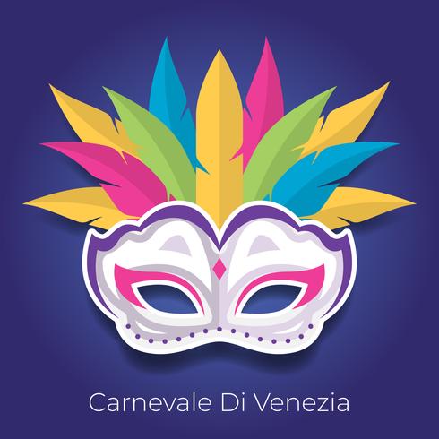 Carnival Mask With Colorful Feathers Vector Illustration