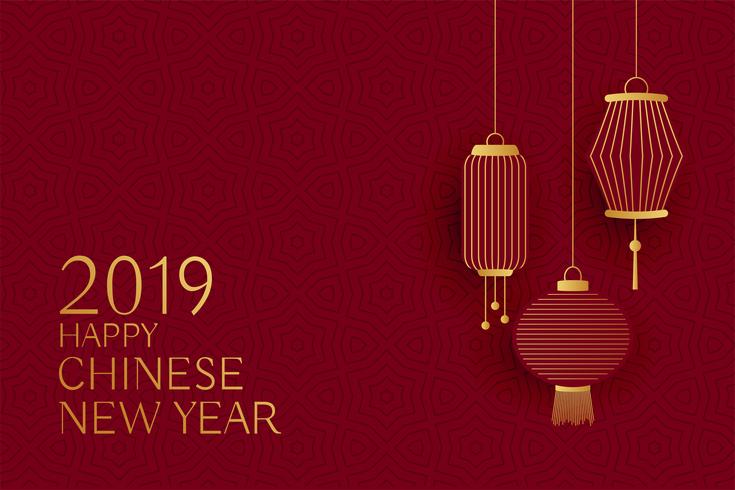 happy chinese new year 2019 design with hanging lanterns - Download Free Vector Art, Stock Graphics & Images