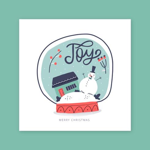 Snowball Glass with Snowman Inside with House Card vector