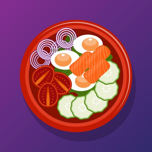 Poke Bowl saludable comida vegetariana ilustración vector