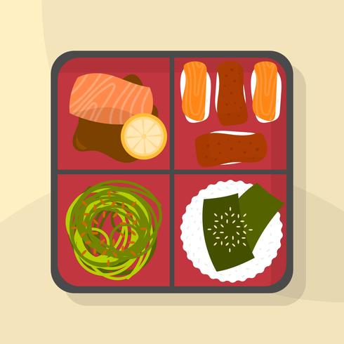 Ilustración de vector de comida plana japonesa caja bento