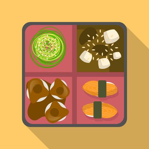 Ilustración de Vector de caja de Bento plana japonesa