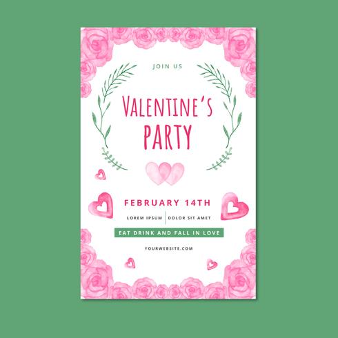 Valentine's Fyer Template With Pink Roses, Leaves And Hearts  vector