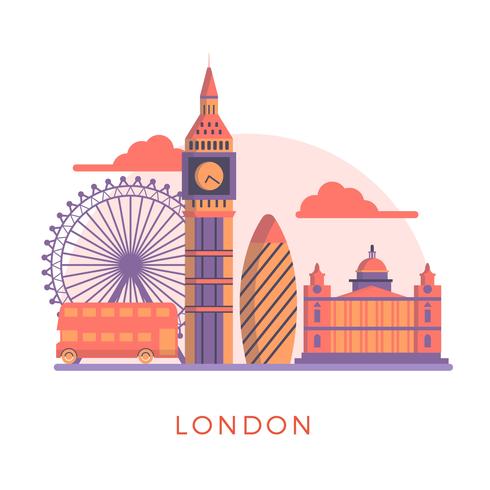 Flat Modern London's Landmarks Vector Illustration