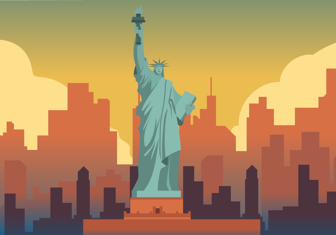Liberty Statue On New York City Background vector Illustration
