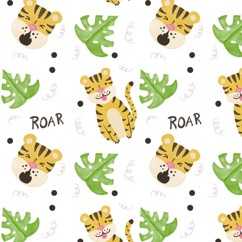 Cute Tiger Pattern With Exotic Leaves vector