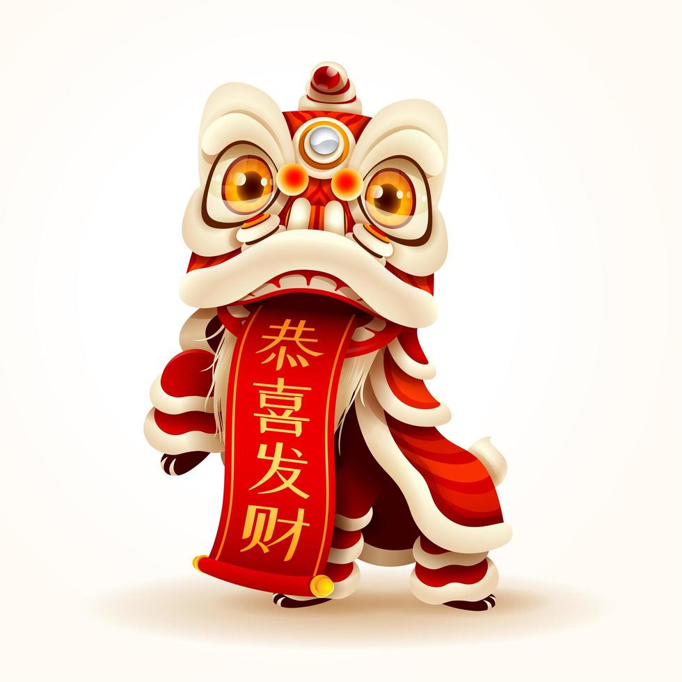Chinese New Year Lion Dance with scroll vector