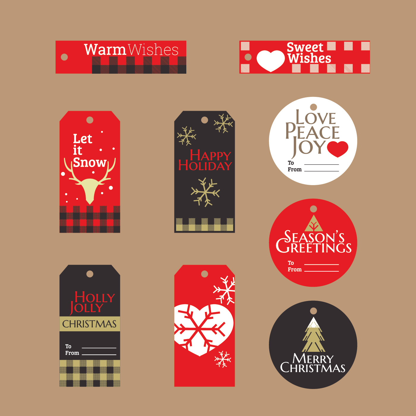 Christmas Gift Tags and Labels with Buffalo Style Background - Download Free Vector Art, Stock