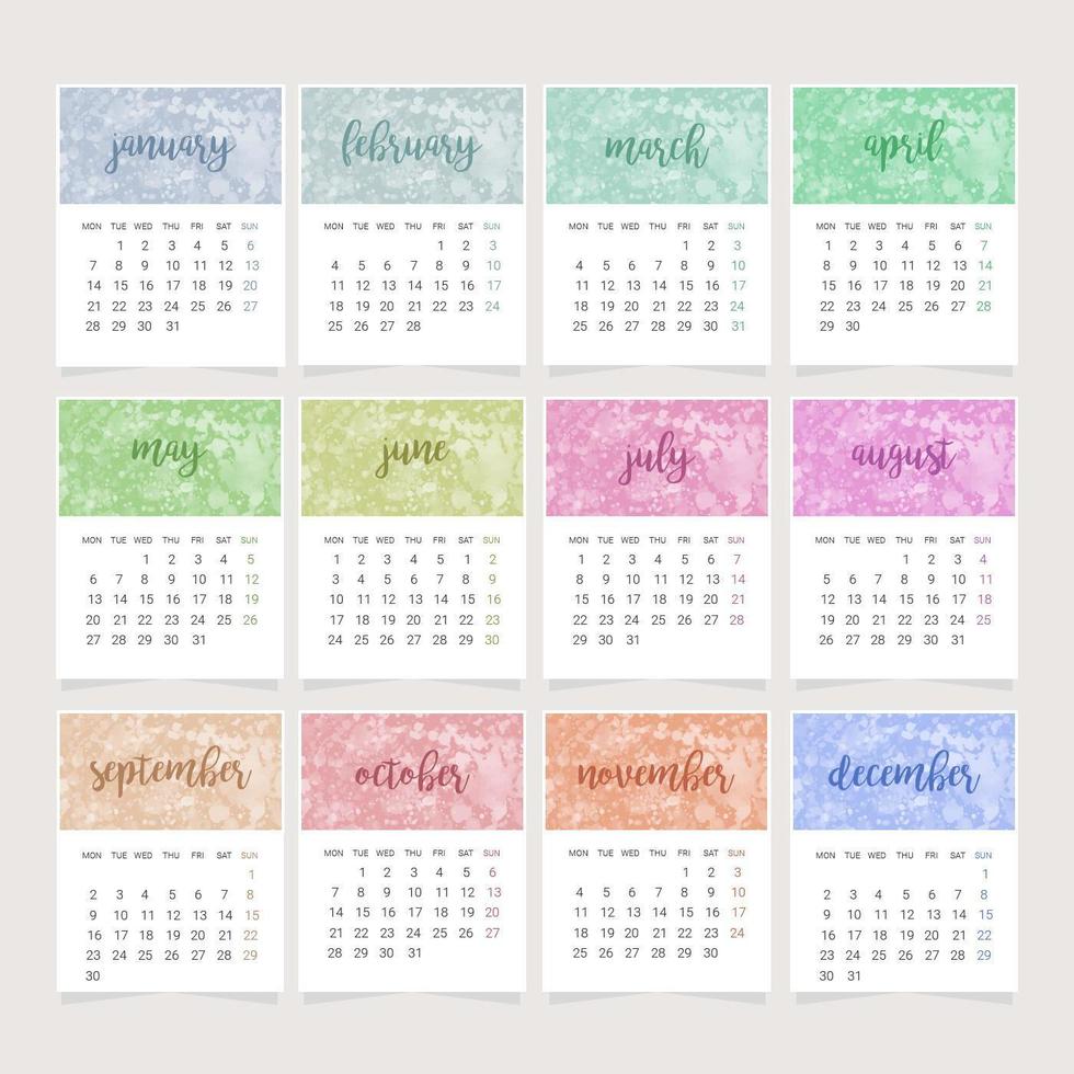 Watercolor Printable Calendar Template vector