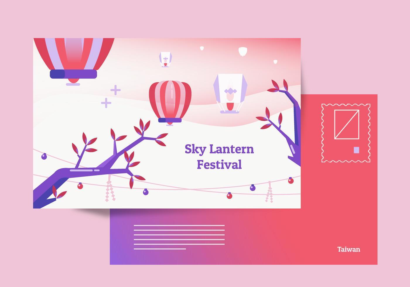 Taiwan Sky Lantern Postcard Background Vector Illustration