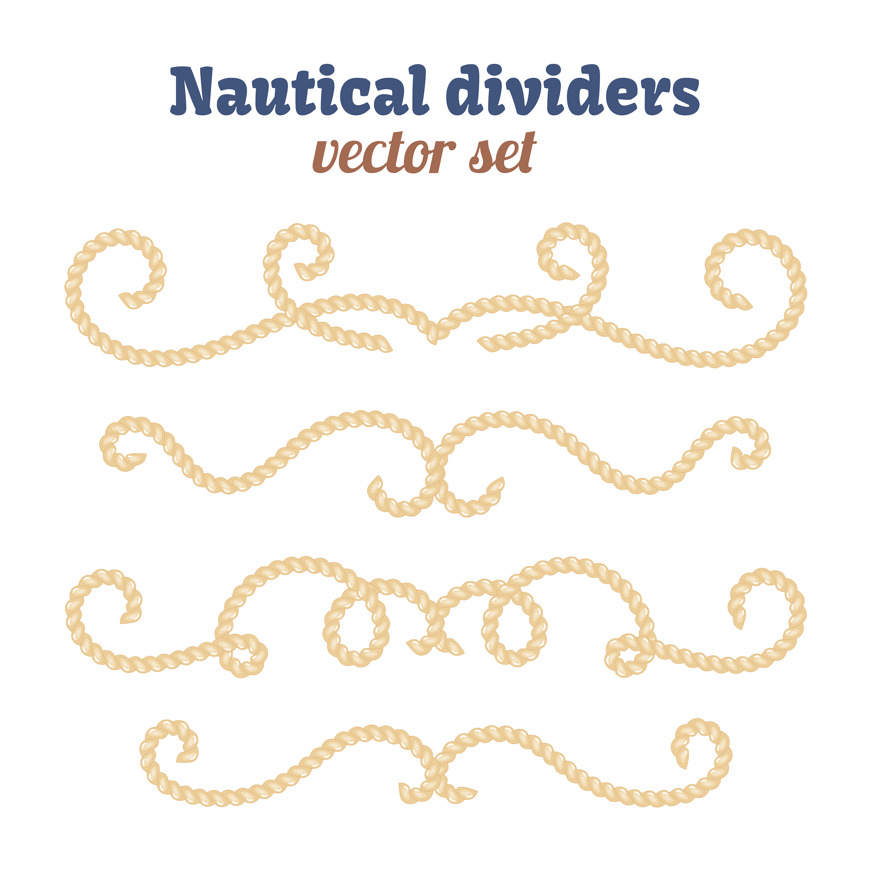 Nautical ropes. Dividers set. Decorative vector knots. Ornamental decor