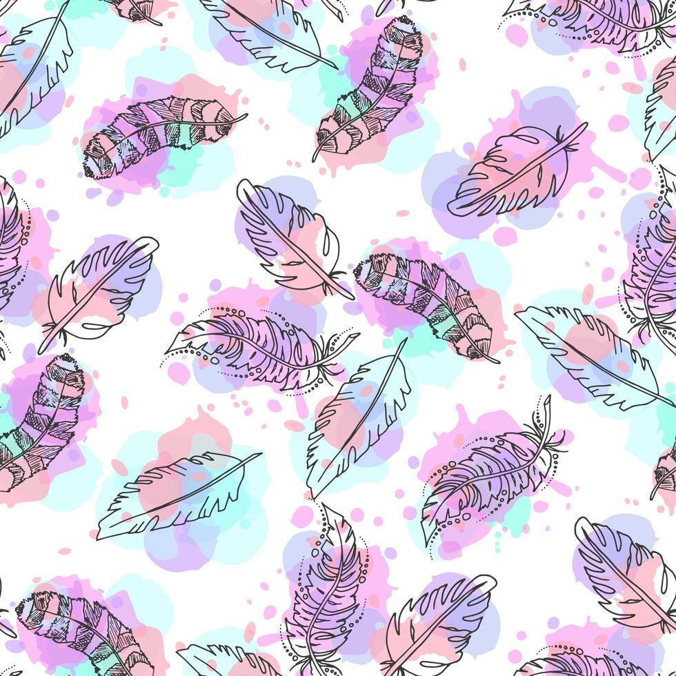 Hand drawn feathers seamless pattern. vector