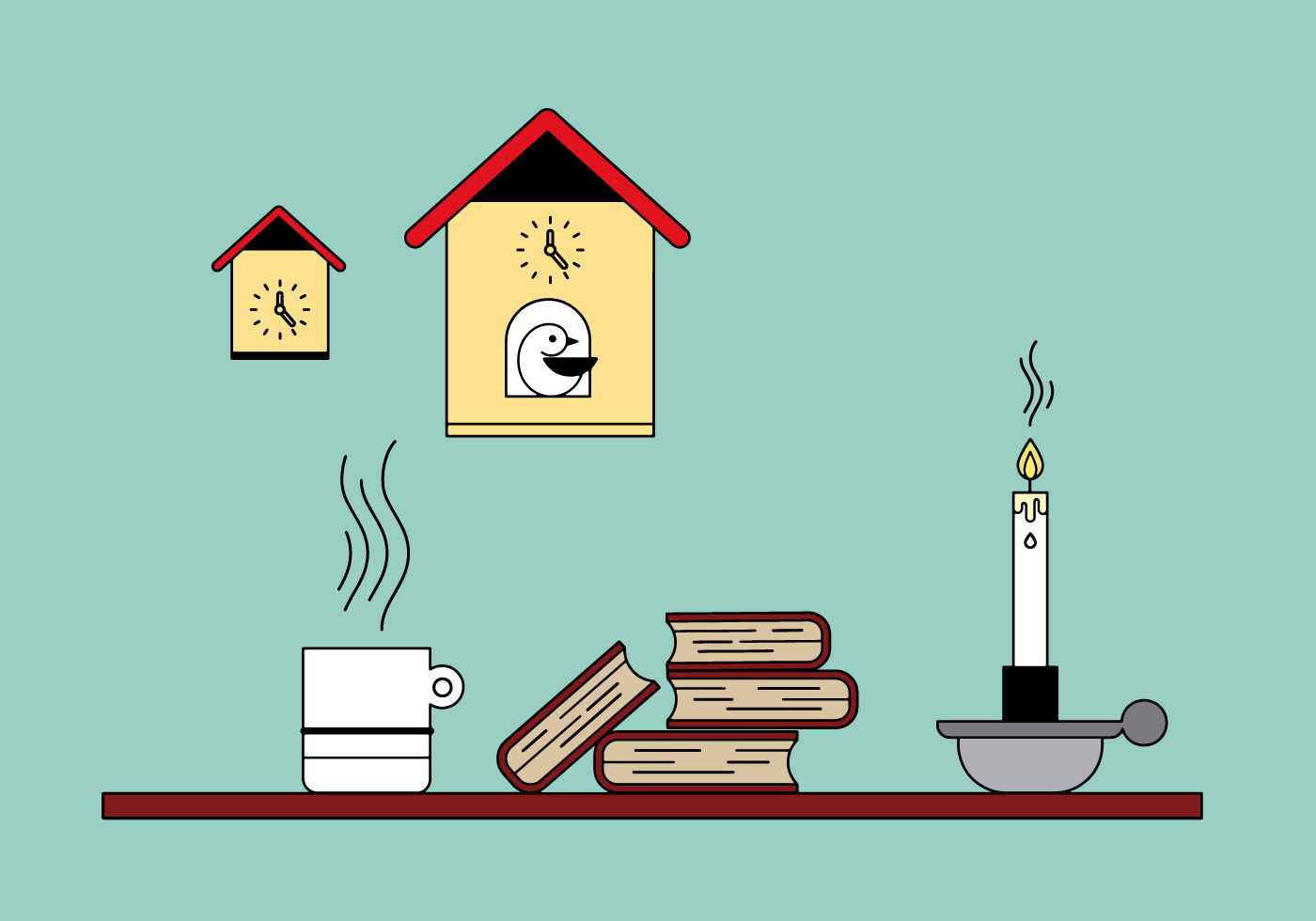 Books and Cuckoo Clock vector