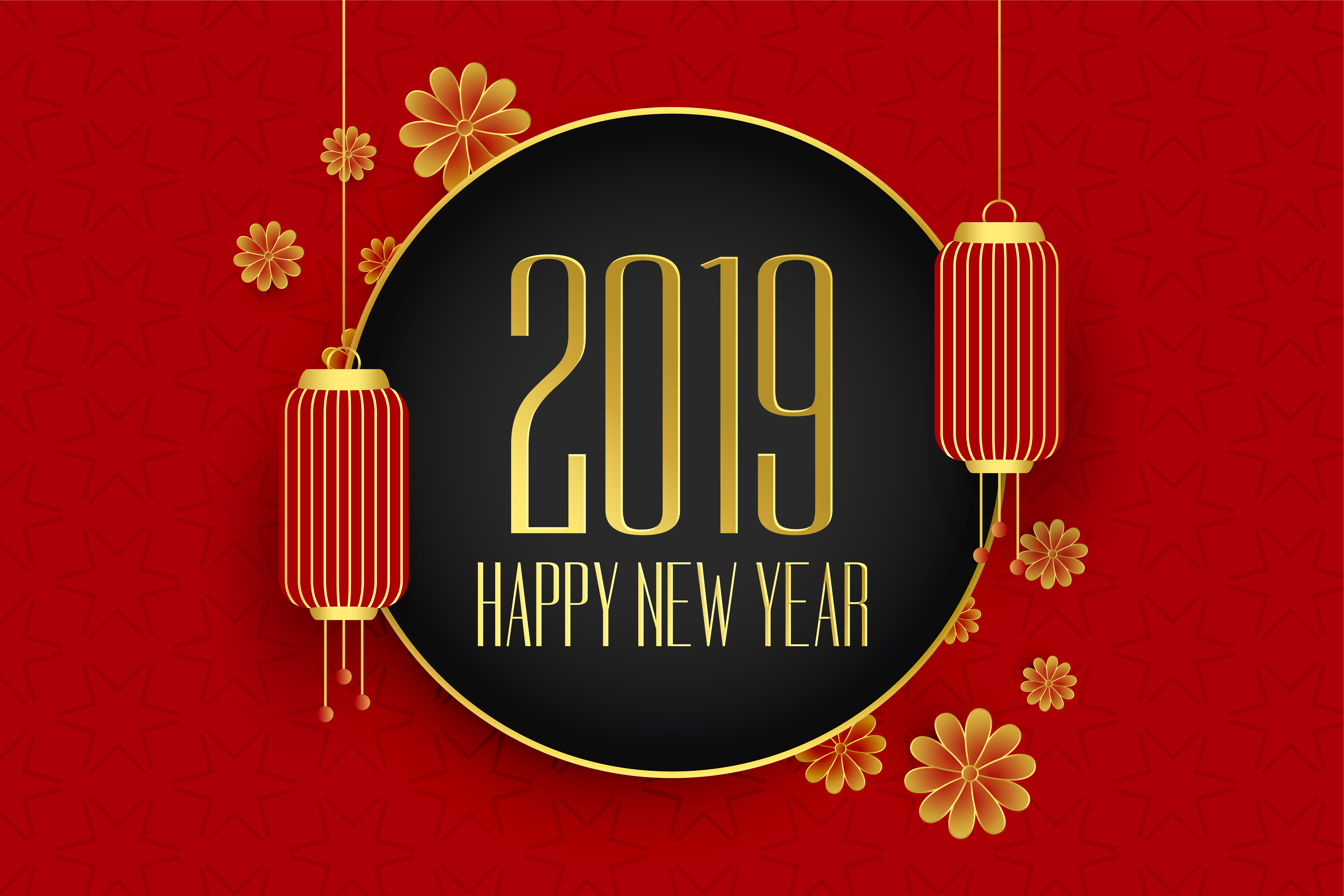 2019 happy chinese new year background with hanging happy new year chinese
