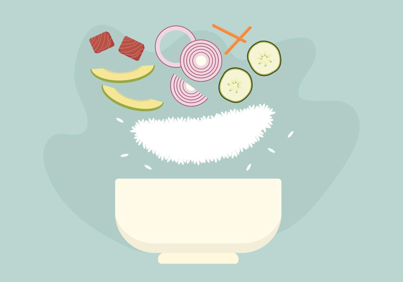 Poke Bowl Floating Ingredients vector