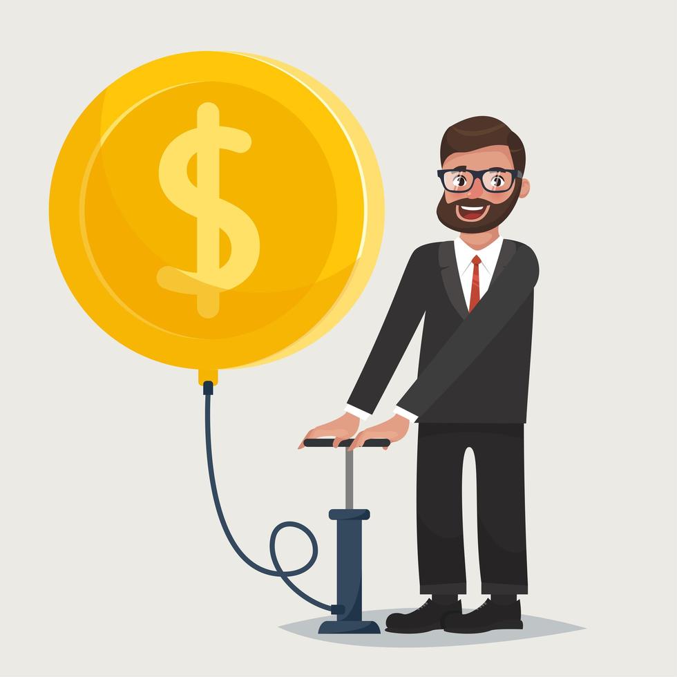 Man in glasses with beard blowing a balloon up vector