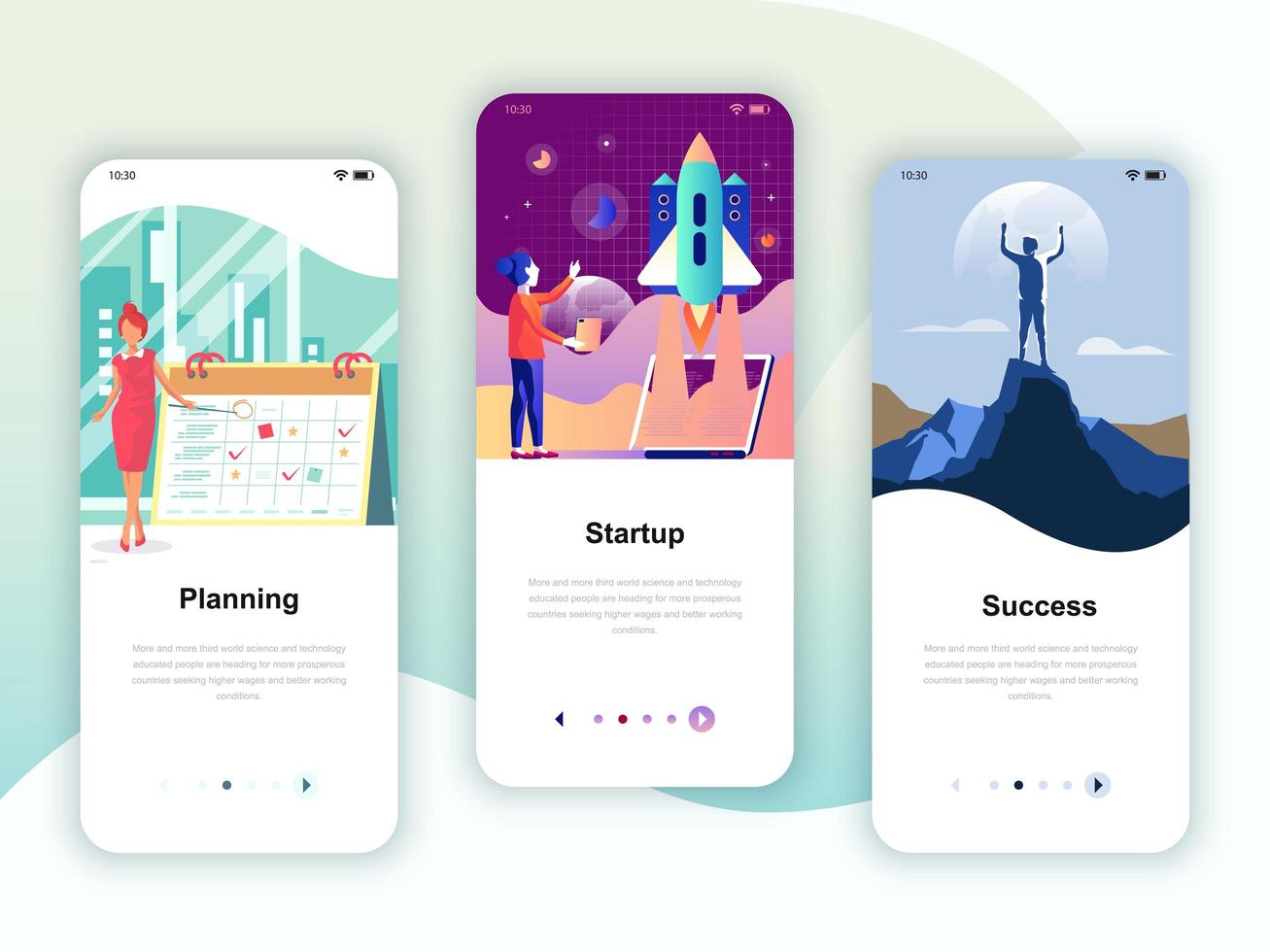 Set of onboarding screens user interface kit for Planning vector