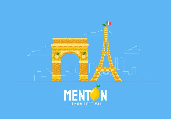 France Landmark At Menton Lemon Festival Vector Illustration