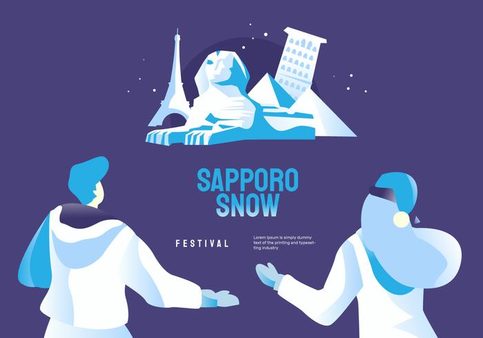 World Wide Landmark At Sapporo Snow Festival Vector Illustration