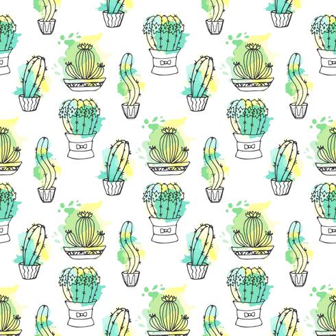 Seamless vector pattern with cactus