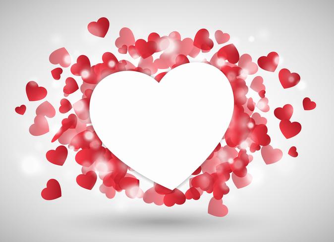 Valentine heart as paper in front of red little hearts vector