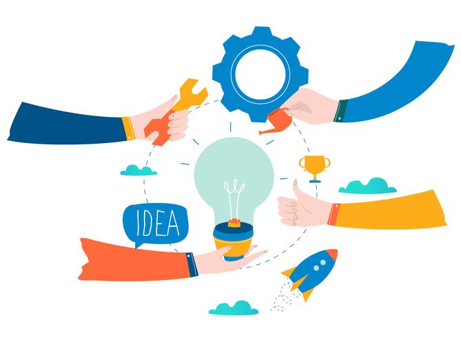 Idea, pensamiento, desarrollo de contenidos. vector